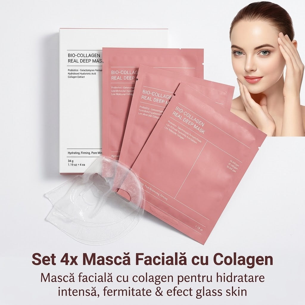 Set 4 x mască facilală cu colagen